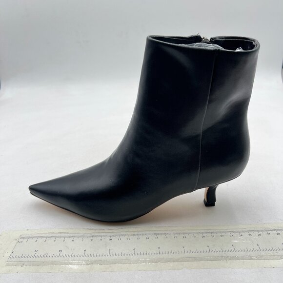 Black Women Dressy Low Heel Ankle Boots Pointed Toe Booties Shoes with Zips - Picture 1 of 7
